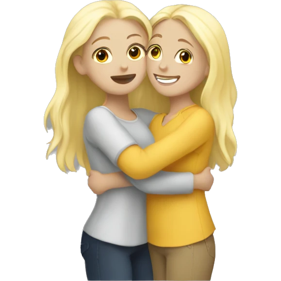 Blonde girl hugging her tall blonde friend emoji