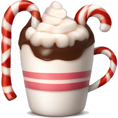 Cute hot chocolate with marshmallows on top and a candycane emoji