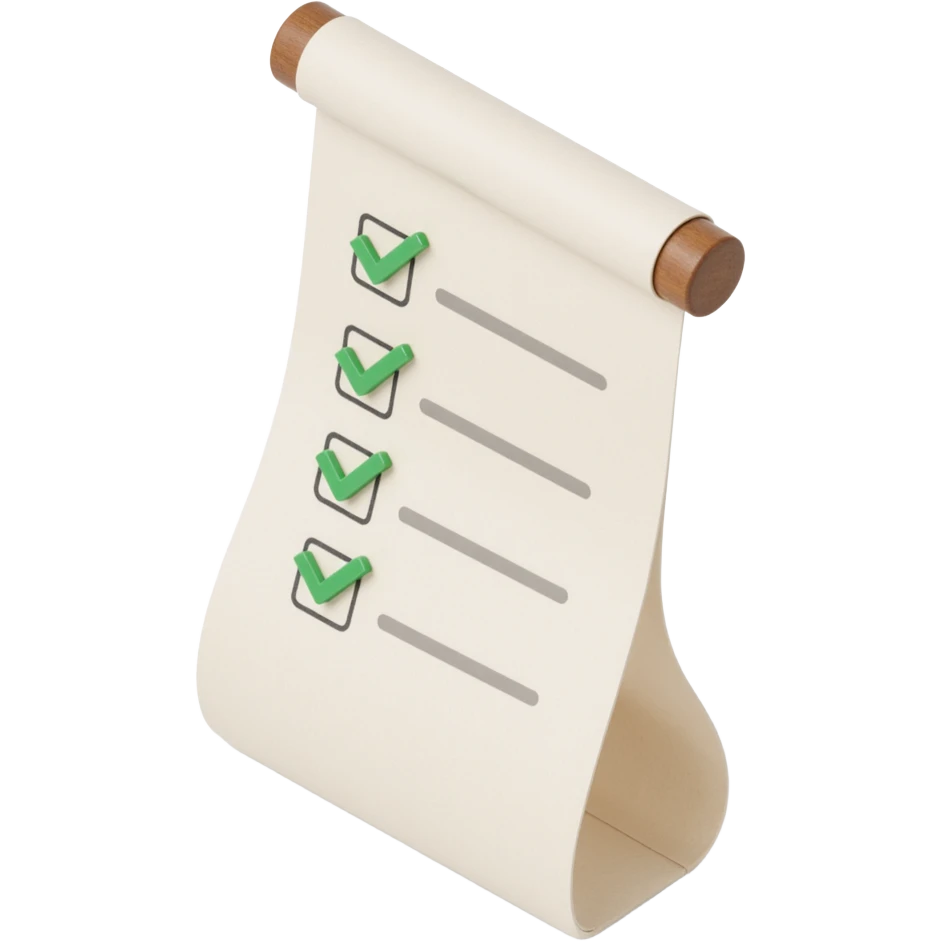 floating rolled paper list with green checkboxes emoji