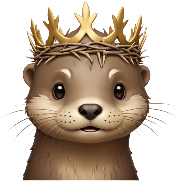 really cute confused otter face in three-quarter profile with simple thorny stem wrapped horizontally around its forehead like Jesus Christ's Crown of thorns, no crown shape on top, just thin spiky branches circling the forehead emoji