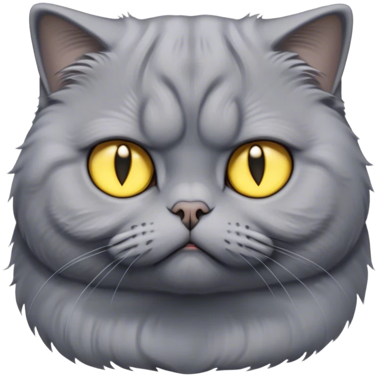 Cinematic Comical Grey Scottish Fold Cat Portrait Emoji, Adorable folded ears accentuating its round face, head tilted with a scrunched, grumpy expression, sleek soft grey fur with subtle blue undertones, large, striking yellow eyes, Simplified yet sharp features, highly detailed, glowing with a slightly sarcastic glow, high shine, poised but with a comically displeased demeanor, stylized with an air of playful disdain, focused yet unimpressed, soft glowing outline, capturing the essence of a grumpy yet endearing kitty with the classic Scottish Fold charm, so lifelike it feels like it could give you an exaggerated sigh and a disapproving stare at any moment! emoji