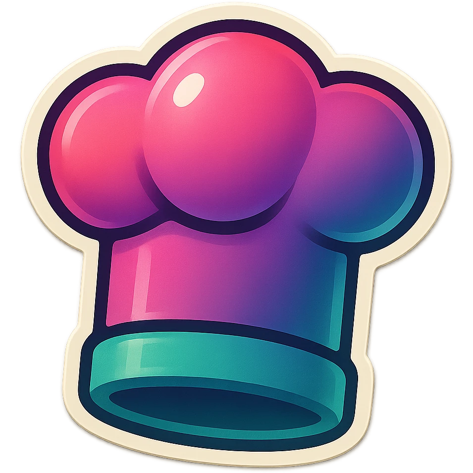 chef's hat emoji, playful and modern with gradient FF4D67, 9D34FF, 10B981 gradient, vibrant emoji
