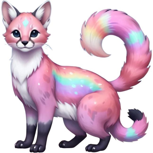 Colorful nebulae nebula starry galactical shiny tropical pale light fruity pastel white glorious iridescent divine exotic cute cool beautiful beautiful fantasy-caracal-civet-genet-sergal-vernid-Cacomistle-Trico-oncilla-animal-Fakémon-hybrid-fursona (full body) emoji