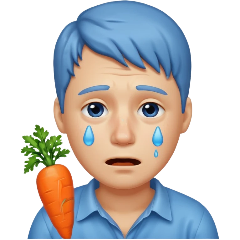Man crying eating carrot. make tears blue color emoji