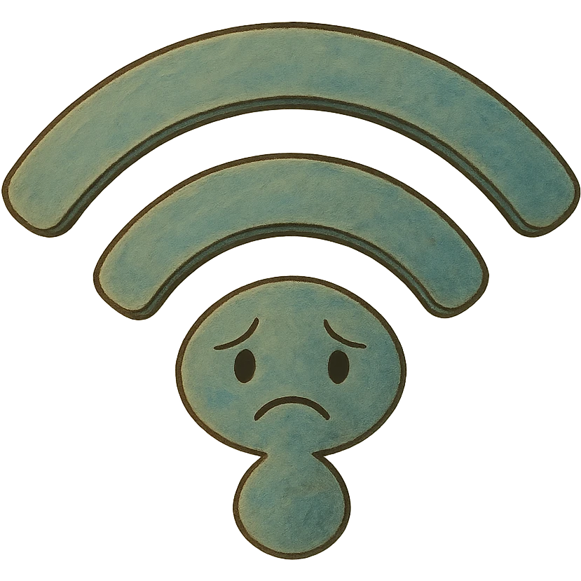 ghibli style illustration of a sad or droopy wifi symbol emoji