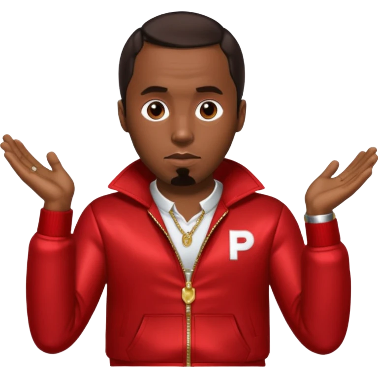 P Diddy with dark brown hair, metallic red outfit emoji