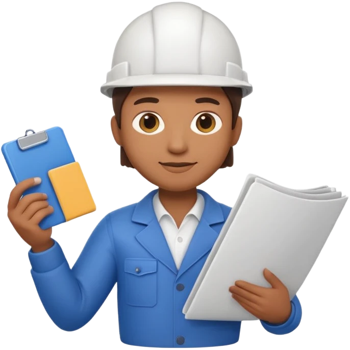 Apple Memoji-style 3D emoji of an architect holding blueprints, clean gradients, rounded shapes, no background. emoji