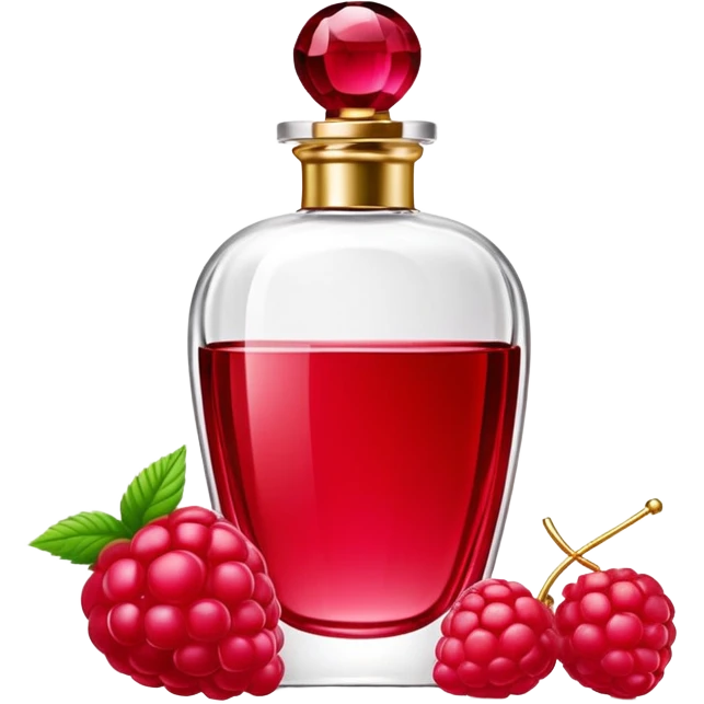 AVON women's perfume bottle next to a raspberry-shaped bottle emoji