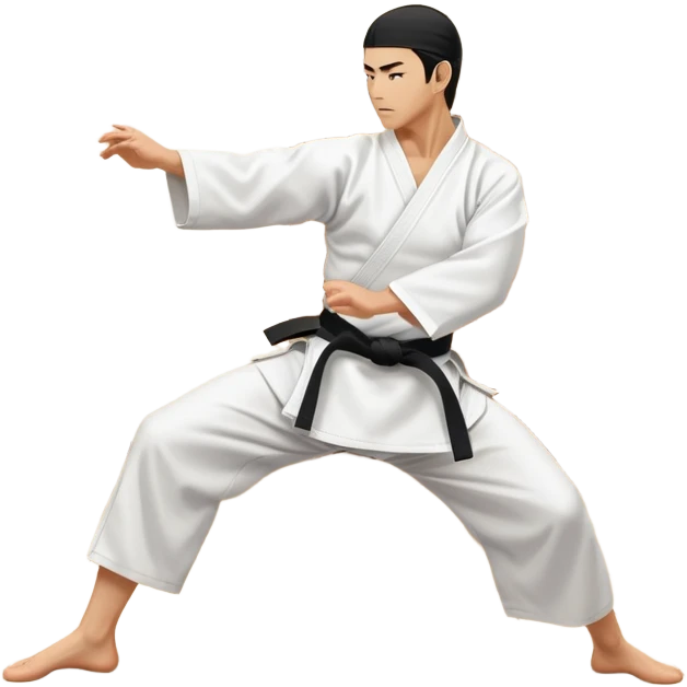 An icon showcasing a martial artist in a dynamic aikido move, performing a graceful throw or joint lock. The background includes a traditional dojo with wooden floors and simple decor. The artist wears a white gi with a black hakama, emphasizing the fluidity and precision of aikido. T emoji