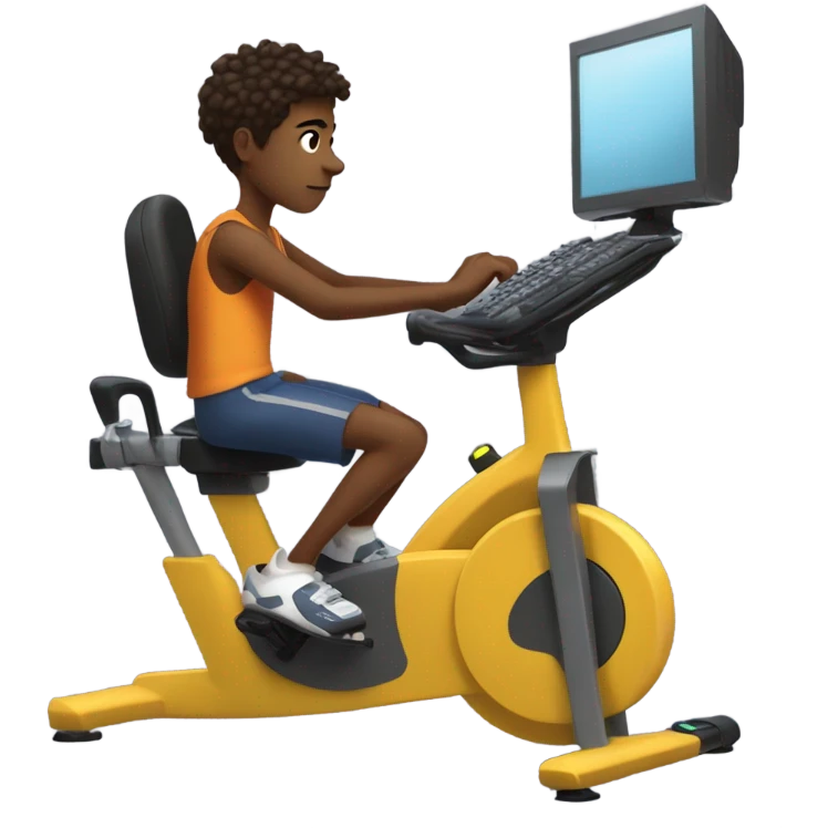 Peddle powered gaming computer driven by a teenage boy  emoji