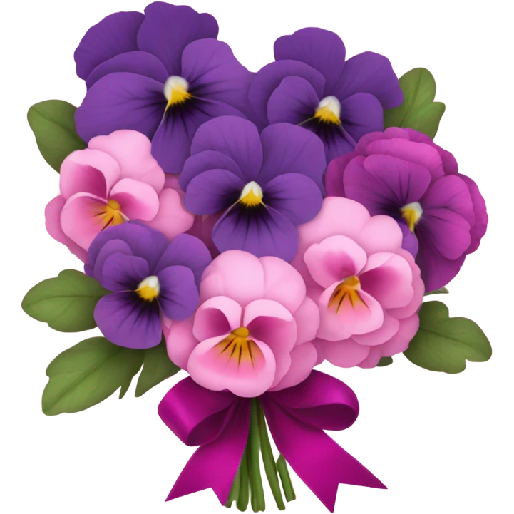 Bouquet composed of pink pansies, violet peonies tied with a dark pink ribbon and in the background purple butterflies emoji