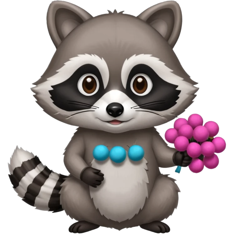 Mache einen Waschbären der PomPons in der Hand hält. emoji