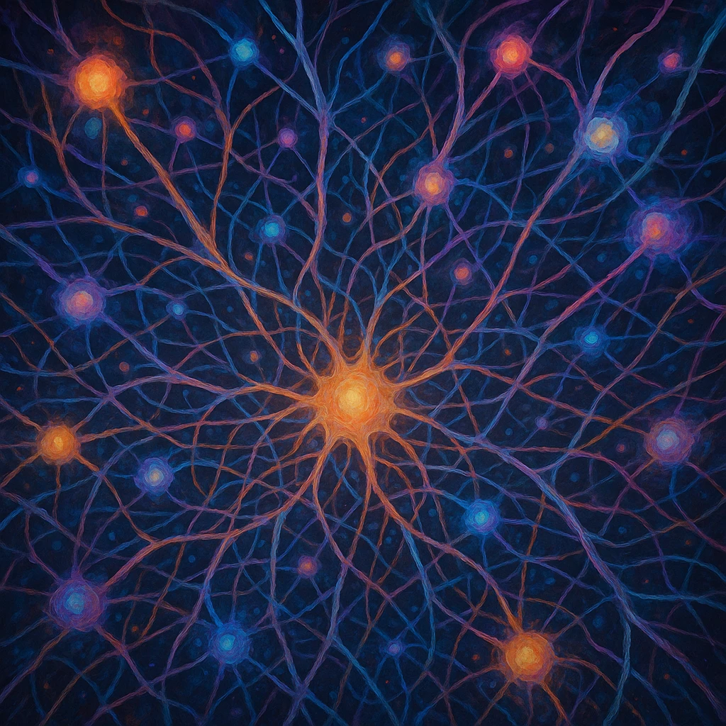neural network, web of connections, imaginative emoji