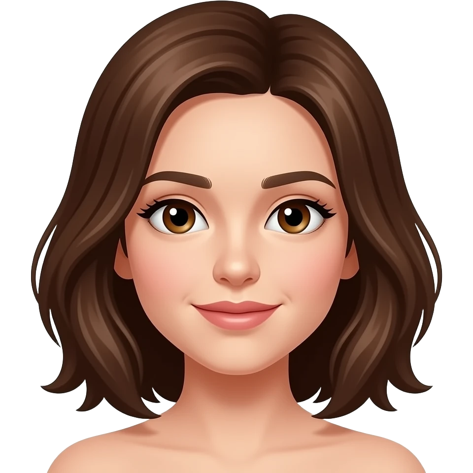 Create a girl with brown shoulder length hair and brown eyes emoji