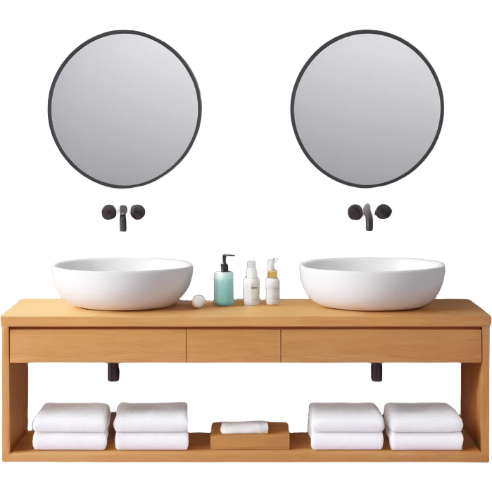 bathroom counter with two round sinks minimal design emoji