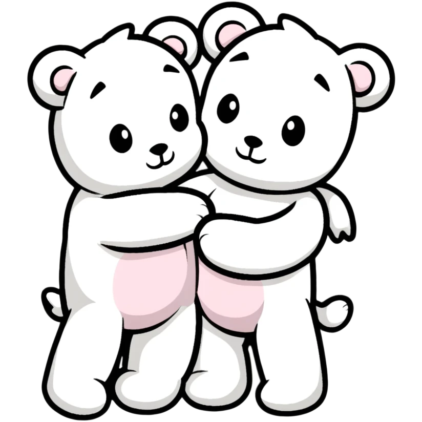 Two female white teddies hugging emoji