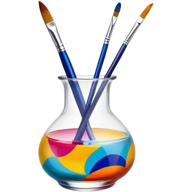 Glass painting icon, hand-painted colorful patterns on a glass surface, visible fine paintbrush and glass object like a vase or decorative plate, bright vibrant colors, no finished artwork, just the painting process, minimalistic style, clean lines, transparent background. emoji