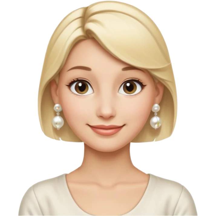 Blonde Women with Bun, Elegant Lady – blonde hair in neat low bun, pearl earrings, gentle smile., half body emoji