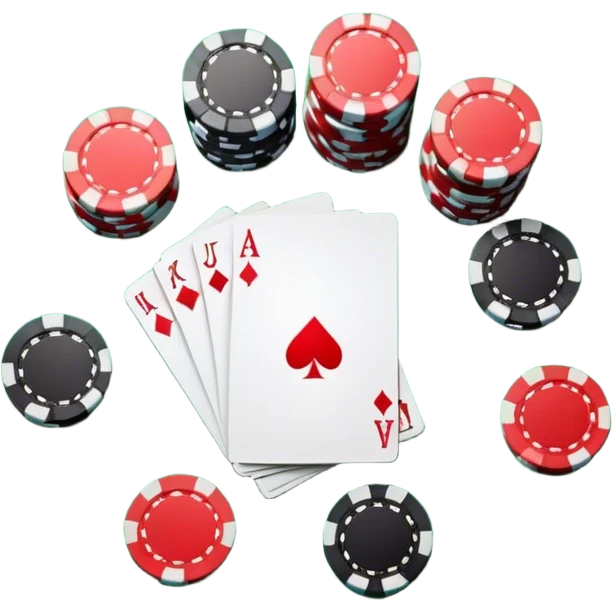 A photorealistic icon featuring playing cards and a stack of poker chips on a green felt table. Bright, detailed design with realistic textures and lighting. Transparent background, clearly symbolizing card games and strategy. emoji