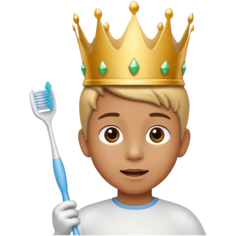 Creat an emoji for child with wearing small crown and flying holding toothbrush emoji