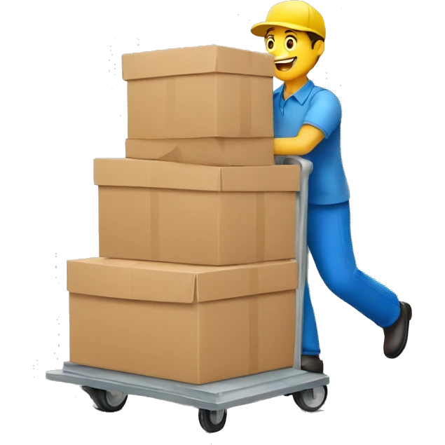a mover with a trolley loaded with 3 packed boxes emoji