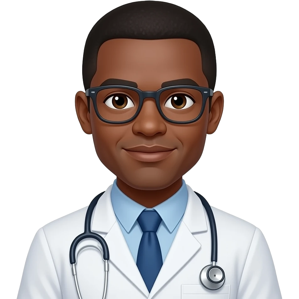brown skin man doctor with short haris wear glasse emoji