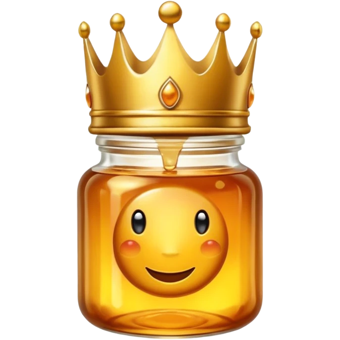 Honey jar filled with golden thick liquid, on top of the jar a big crown emoji