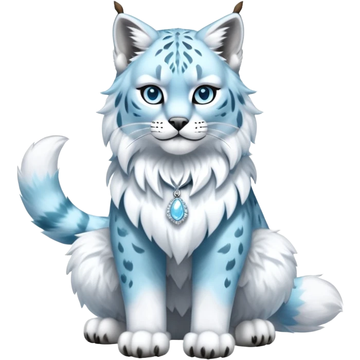 Fancy deluxe luxurious aesthetic elegant Snowy fluffy Ice-type Fakémon-Lynx full body with beautiful accessories and apparels emoji
