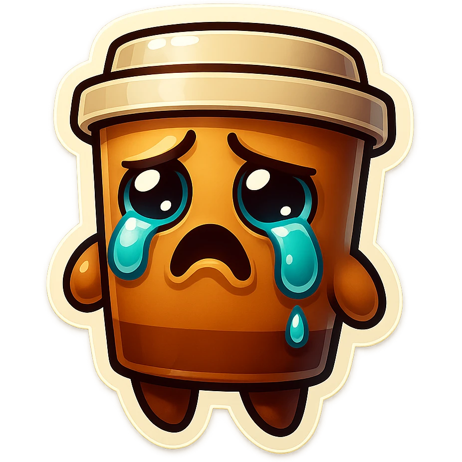 Tall coffee cup, big tears, sobbing, dramatic emoji