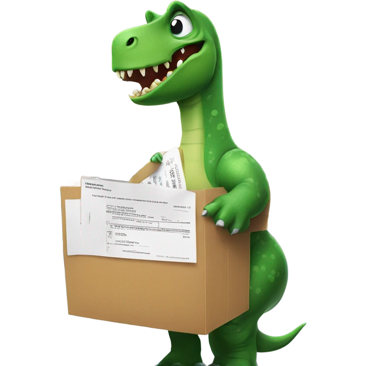 sad office dinosaur with receipt emoji