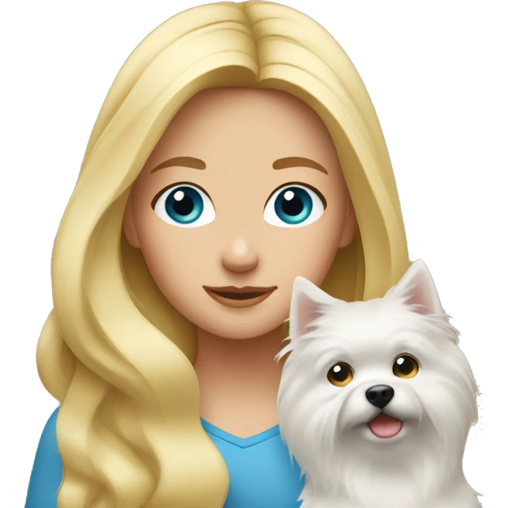 Blonde girl blue eyes holding spitz  emoji
