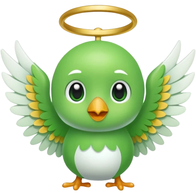 like character, green star that have white wings emoji