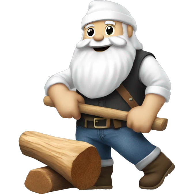 white Santa chopping wood with an ax wearing jeans emoji