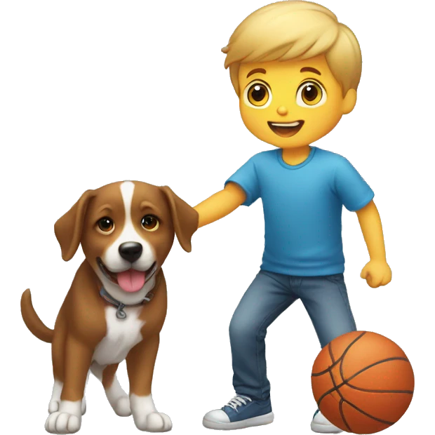 a little boy throwing ball to the dog emoji