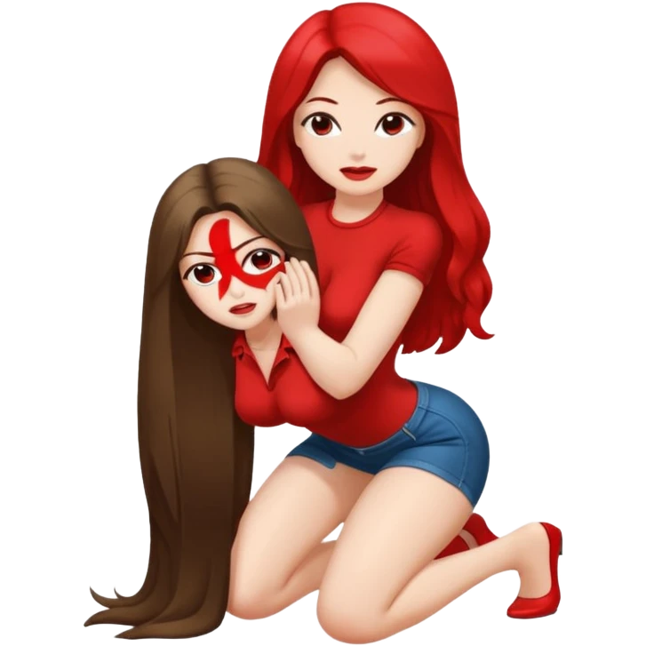 Sexy long hair lady white skin kneeling being spanked on her big bud emoji