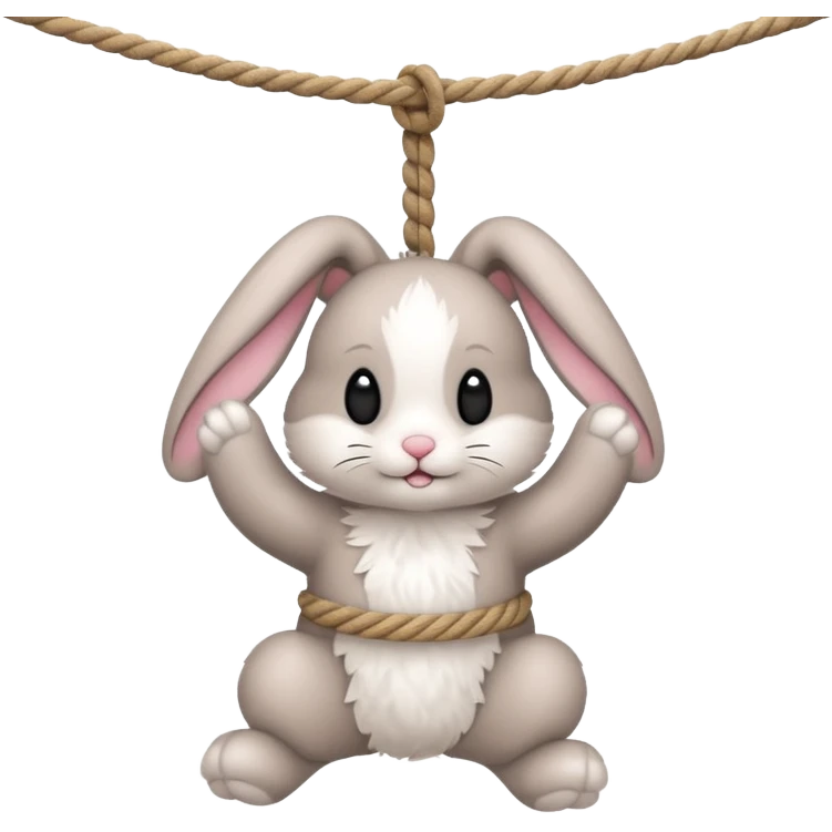 A bunny hanging tightly from a rope  emoji