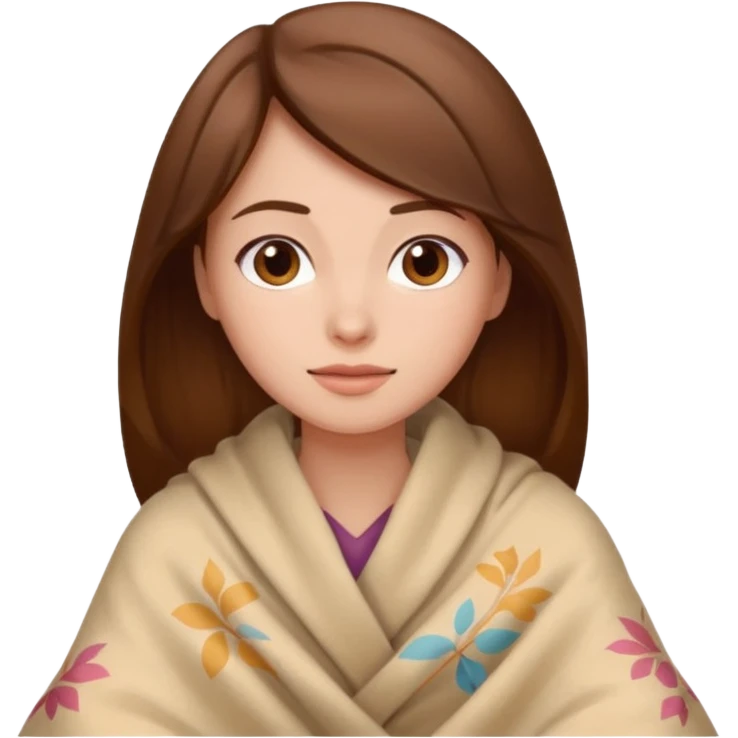 brown hair woman sitting under beige blanket emoji