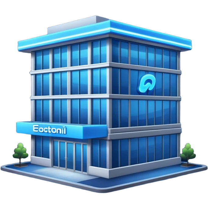 A building in the night with a blue logo on the roof emoji