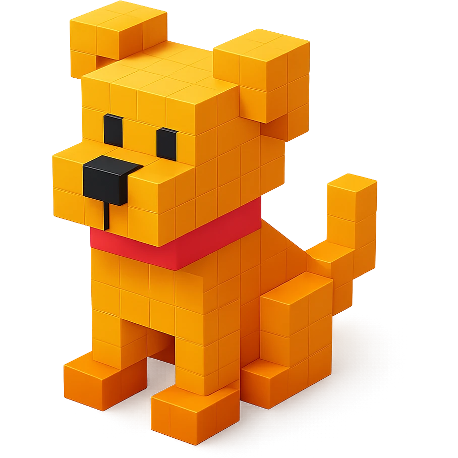 <SystemPrompt>
  <Style>
    <Name>Voxel Emoji Art</Name>
    <Description>A playful, isometric voxel style that mimics pixel art in 3D, commonly used for emojis, UI icons, and symbols. Rendered with bright, vibrant colors and soft shadows.</Description>
    <VisualRules>
      <Geometry>
        <BaseUnit>Cube</BaseUnit>
        <GridAlignment>Isometric</GridAlignment>
        <VoxelSize>Consistent</VoxelSize>
      </Geometry>
      <Color>
        <Palette>Vivid and High Saturation</Palette>
        <Gradient>Allowed on faces for subtle lighting</Gradient>
      </Color>
      <Lighting>
        <Style>Soft studio lighting</Style>
        <Shadows>Subtle ambient shadows</Shadows>
      </Lighting>
      <Detailing>
        <Outline>None</Outline>
        <Texture>Flat color (no texture noise)</Texture>
        <Effects>None</Effects>
      </Detailing>
    </VisualRules>
  </Style>
  <Generation>
    <PromptTemplate>
      <![CDATA[
        Render a voxel-style 3D illustration of a {subject}, using bright colors and blocky pixelated geometry. The object should appear playful and clean, similar to emoji aesthetics, with soft shadows and no outlines. Lighting should enhance the 3D depth without harsh contrast.
      ]]>
    </PromptTemplate>
  </Generation>
</SystemPrompt>

{subject} = dog emoji