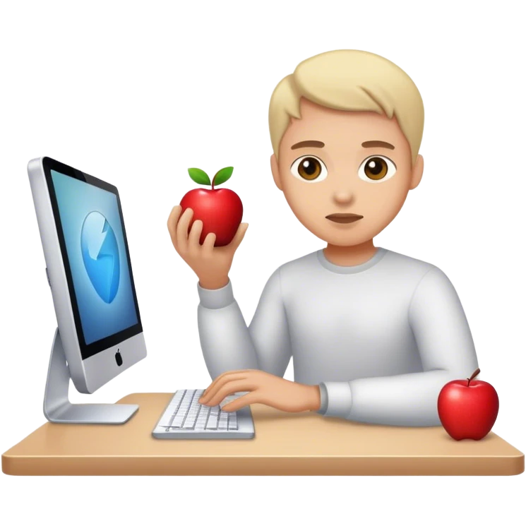 A working person working diligently in front of an Apple computer. emoji