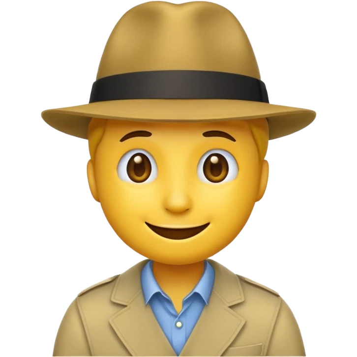 smiling emoji with a stylish fedora hat, simple and bold emoji
