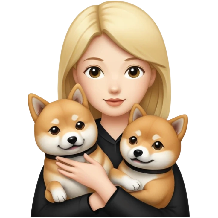 blonde woman holding a Shiba inu and a black shiba inu emoji
