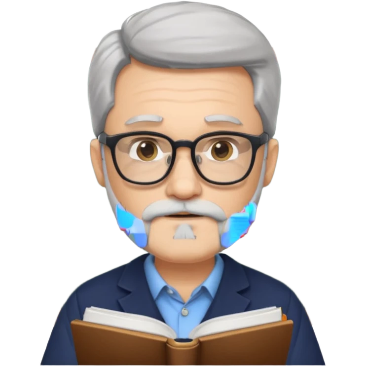 man with gray beard and glasses studying emoji