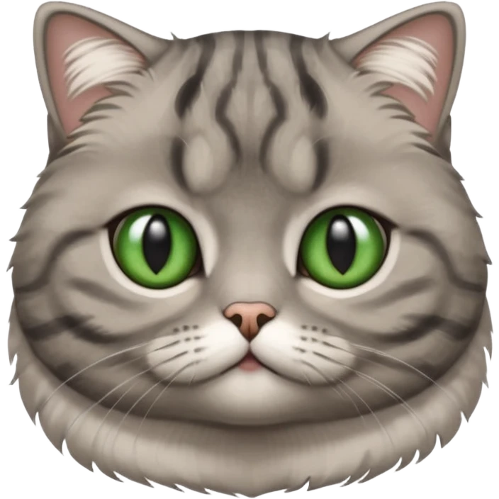 Half-eared grey striped green-eyed Scotch fold, cute cat emoji