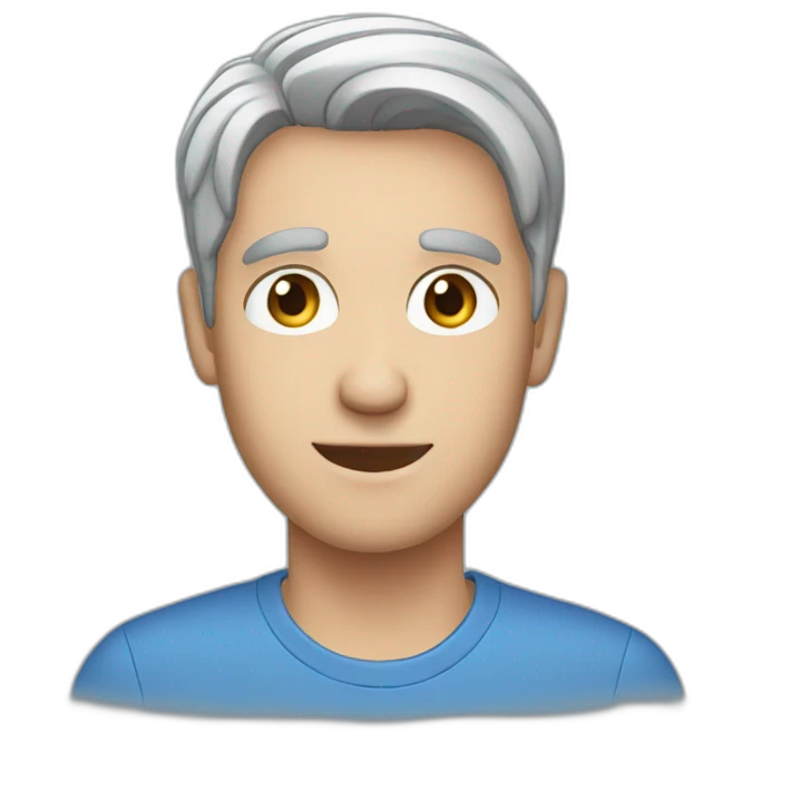male, short grey hair, blue eyes, blue shirt emoji