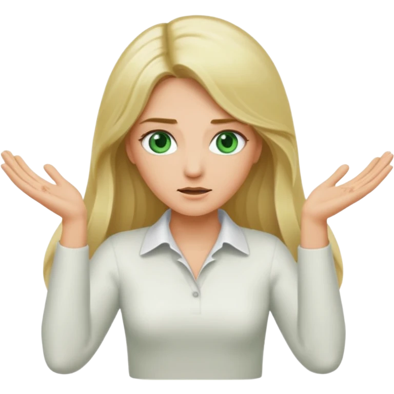 lady with long blonde hair, green eyes throwing arms in the as if confused emoji
