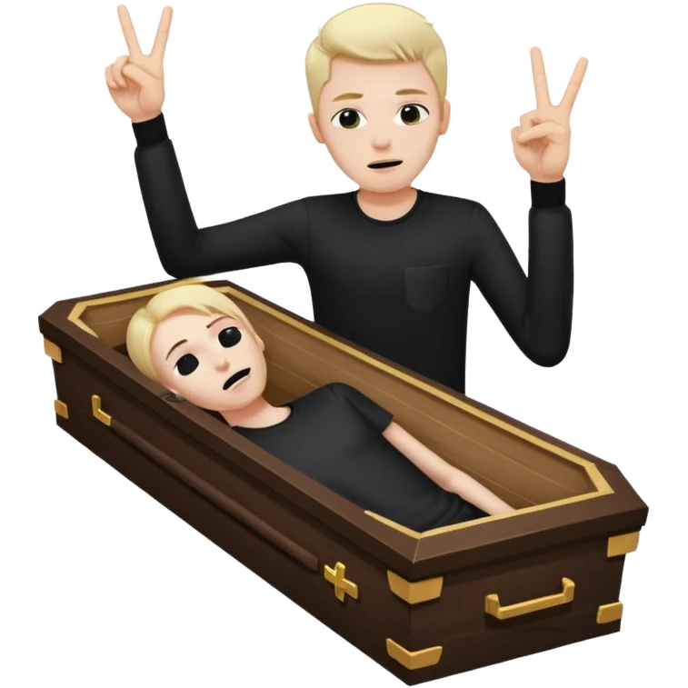 Tossed in coffin throwing up peace sign emoji