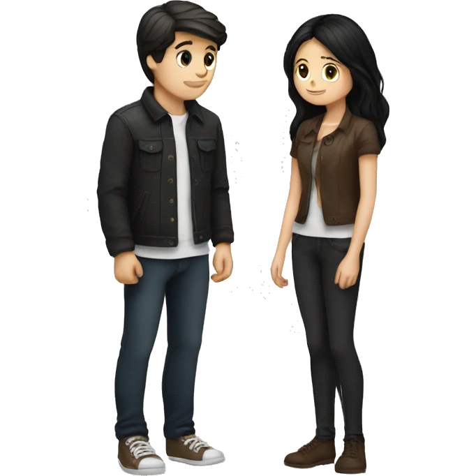 White boy with short brown hair couple kiss white girl with long black hair emoji