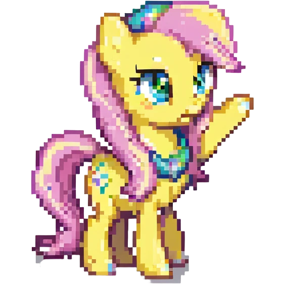 Fluttershy waving a hoof pixel art style emoji
