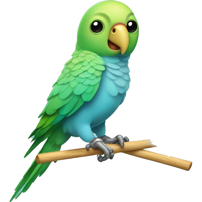 parakeet on stick with a robot head emoji